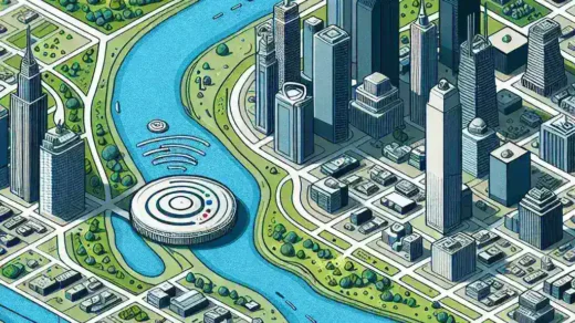"Ilustrasi AirTag Apple dengan latar belakang peta lokasi, menggambarkan cara AirTags membantu menentukan lokasi barang di sekitar Anda."