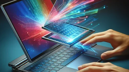 "Lenovo Umumkan Laptop Layar Sentuh dengan Keyboard Bisa Dilepas: Menampilkan desain inovatif laptop yang memiliki layar sentuh dan keyboard detachable, ideal untuk produktivitas dan hiburan."